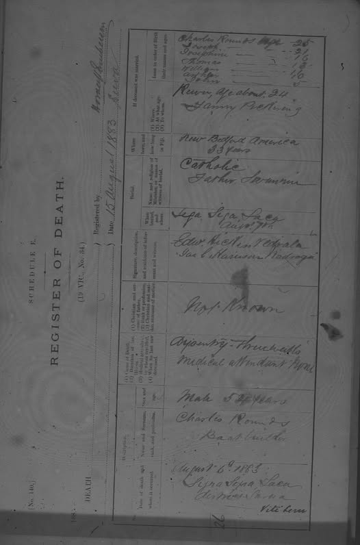 Charles Rounds — 1883 death register