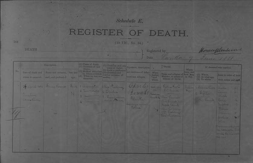 Fanny Rounds — 1881 death register