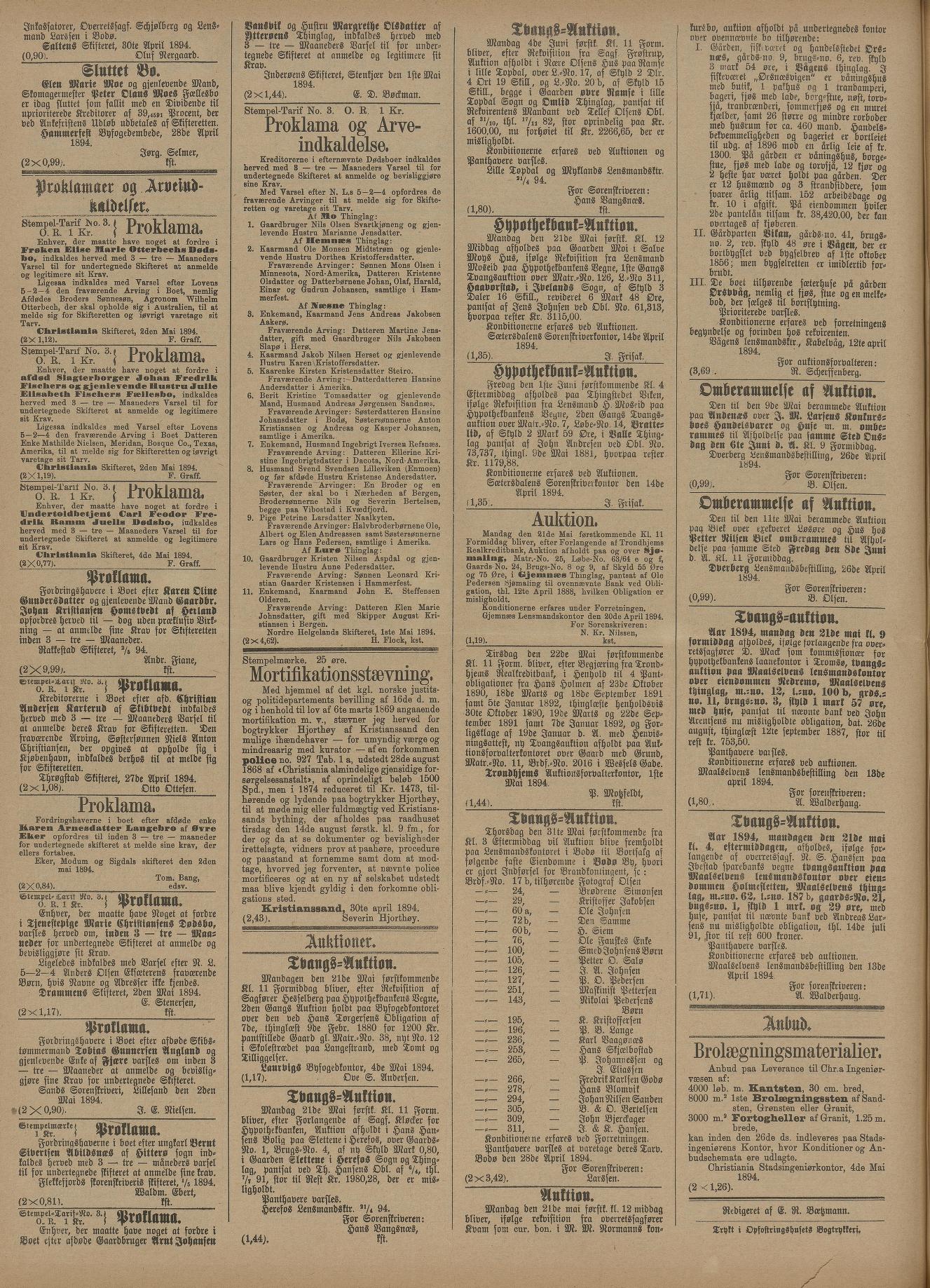 Norwegian probate notice naming Agronom Wilhelm Otterbech in Australia